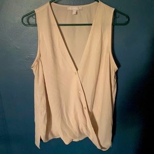 Blush pink sleeveless faux wrap shirt